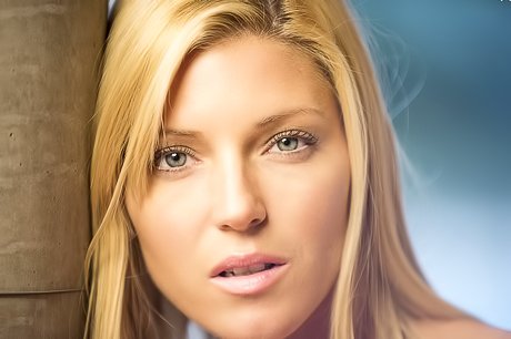 Blonde in pink pinching her nipples and showcasing that perky bum